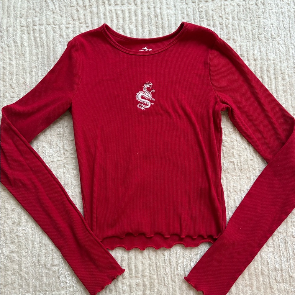 Hollister Red Dragon Embroidered Top